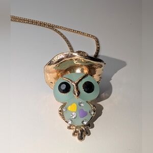 Betsey Johnson Crystal Blue Owl Hat Charm Pendant